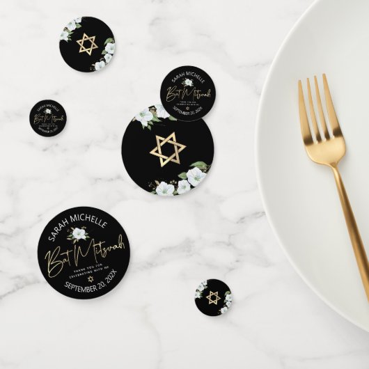 Confettis Bat mitzvah Black Gold Script Floral Aquarelle (Groupe)