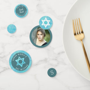 Confettis Bat mitzvah Bleu Opal Faux Aquarelle Photo