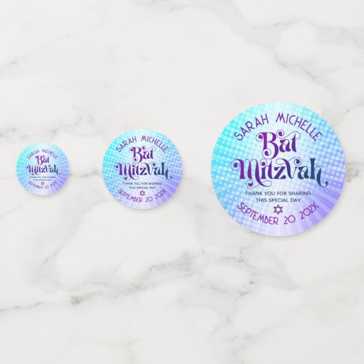 Confettis Bat mitzvah Bold Boho Retro Blue Purple Gradient (Derrière)