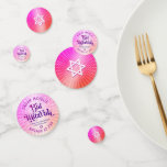 Confettis Bat mitzvah Bold Boho Retro rose orange dégradé<br><div class="desc">Ajoutez un peu de style à votre fête préférée de Bat mitzvah avec ce confetti de table personnalisable ! Une typographie rose et violette foncée et amusante, tendance et audacieuse, avec une typographie sans serif moderne, recouvre un arrière - plan de rayons orange pop et vert foncé avec des points...</div>