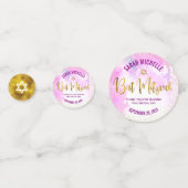 Confettis Bat mitzvah Gold Foil Script, Aquarelle rose Chic (Devant)