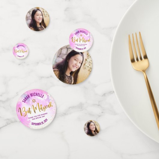 Confettis Bat mitzvah Photo Gold Foil Script Aquarelle rose (Groupe)