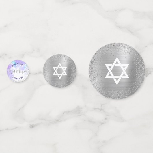 Confettis Bat mitzvah Purple Aquarelle Silver Foil Script (Derrière)