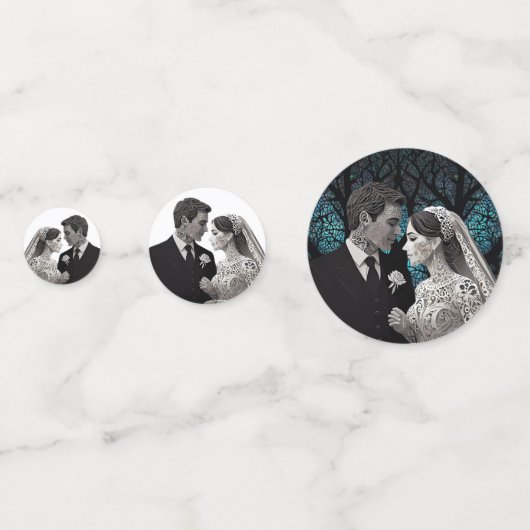 Confettis Beau couple mariage sur un arbre de vie bleu (Devant)