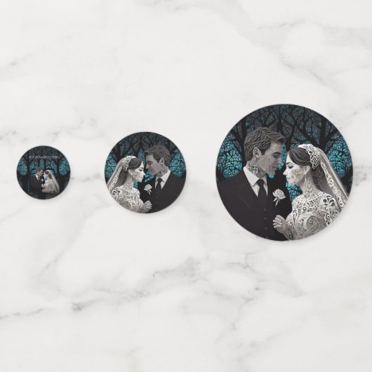 Confettis Beau couple mariage sur un arbre de vie bleu (Derrière)