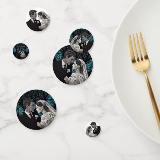 Confettis Beau couple mariage sur un arbre de vie bleu (Groupe)