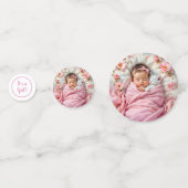 Confettis Bébé rose floral fille et chaton blanc (Devant)