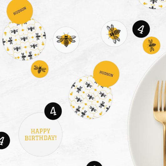 Confettis Bee Honeycomb Jaune Black Kids 4e fête d'anniversa