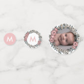 Confettis Belle croix de cadre rose floral Photo Baptême (Devant)