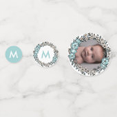 Confettis Belle Croix Florale Bleue Frame Photo Baptême (Devant)