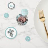 Confettis Belle Croix Florale Bleue Frame Photo Baptême (Groupe)