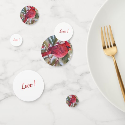CONFETTIS BELLE TABLE D'OISEAUX CARDINAUX ROUGES DE NOËL (Groupe)