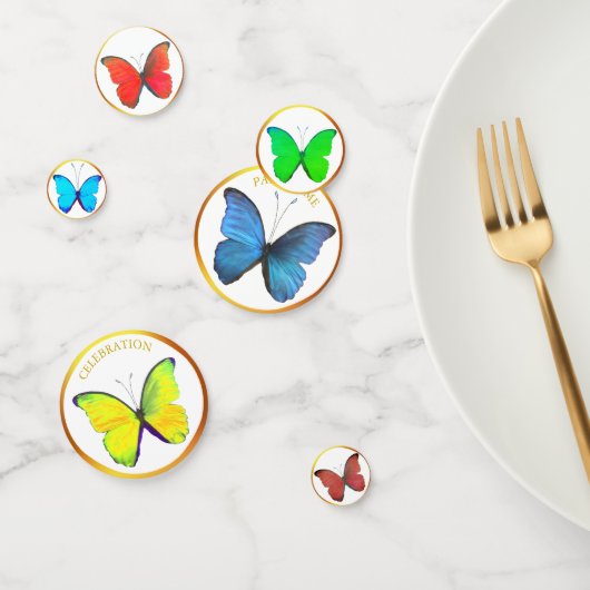 Confettis Belles papillons multicolores et cadre doré (Groupe)