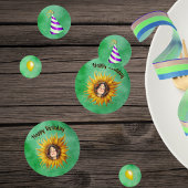 Confettis Birthday Girl Pretty Face in Sunflower Hats Green