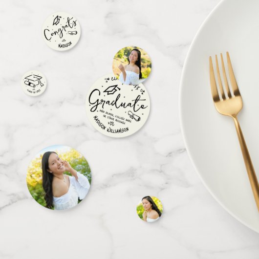 Confettis Black Hand Drawn Doodles Graduation 3 Photo Cream (Groupe)