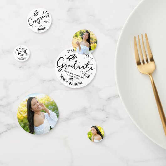 Confettis Black Hand Drawn Doodles Graduation 3 Photo White (Groupe)