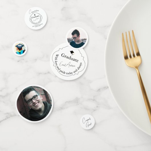 Confettis Black & White Modern 3 Photo Graduation Party (Groupe)