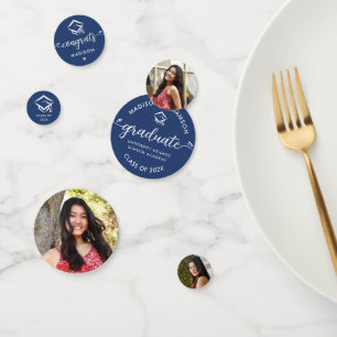 Confettis Bleu 3 Photo Graduation Script moderne Coeurs Casq