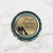 Confettis Bleu et or Metallic Joyeux Anniversaire - talons h (Petit recto)