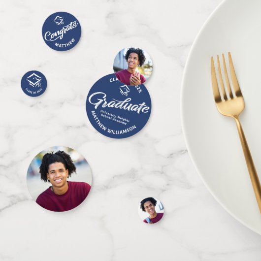 Confettis Bleu Graduation 3 Photo Bold Script Casquette Mini (Groupe)