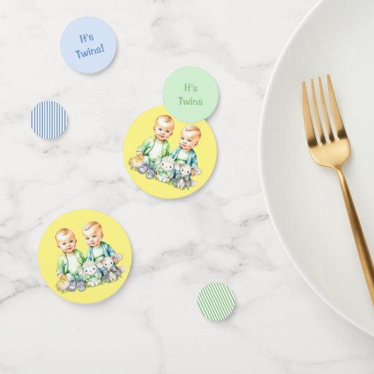 Confettis Bleu Jaune Vert Jumeaux Garçons Baby shower à thèm (Groupe)