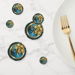 Confettis Blue and Gold Abstract Happy 00th Birthday