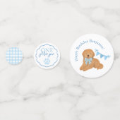 Confettis Blue Gingham One Golden Year Puppy Birthday Table (Devant)