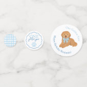 Confettis Blue Gingham One Golden Year Puppy Birthday Table (Derrière)