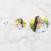 Confettis Blue Hand Drawn Doodles Graduation 3 Photo White (Derrière)