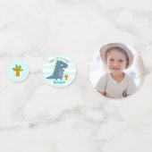 Confettis Blue Kawaii Dinosaur Boy Anniversaire Photo Nom mi (Devant)