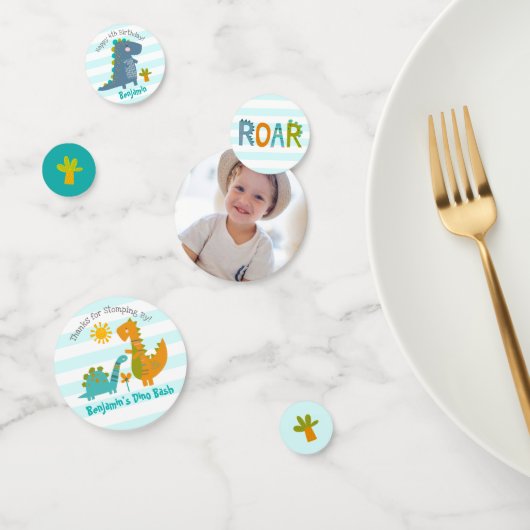 Confettis Blue Kawaii Dinosaur Boy Anniversaire Photo Nom mi (Groupe)