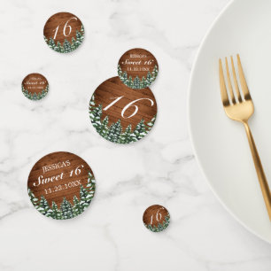 Confettis Bois neigeux et forêt Pin rural doux 16 Anniversai