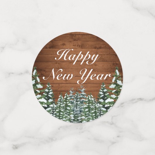 Confettis Bois neigeux et forêt Rural Joyeux Nouvel An Flamb (Petit recto)