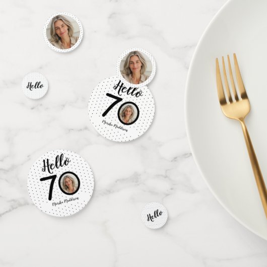 Confettis Bonjour 70 points noirs et blancs Photo et nom Ann (Groupe)