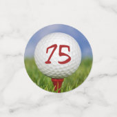 Confettis Boule de golf à 75e anniversaire sur tee rouge (Petit recto)