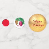 Confettis Boule de Noël, oiseau, cônes de pin sur Noir & Rou (Devant)