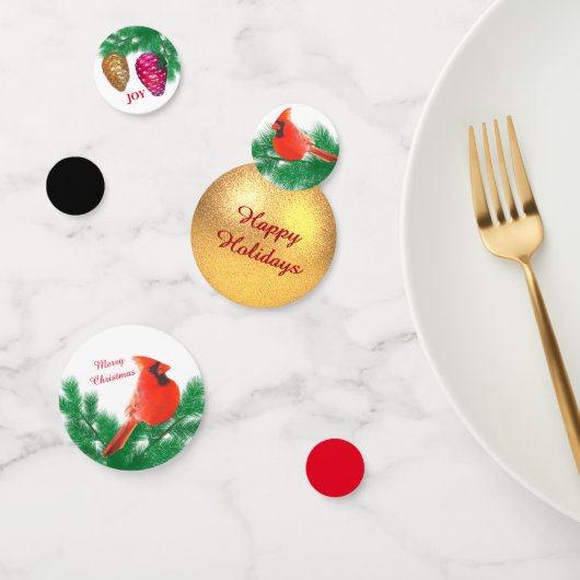 Confettis Boule de Noël, oiseau, cônes de pin sur Noir & Rou (Groupe)