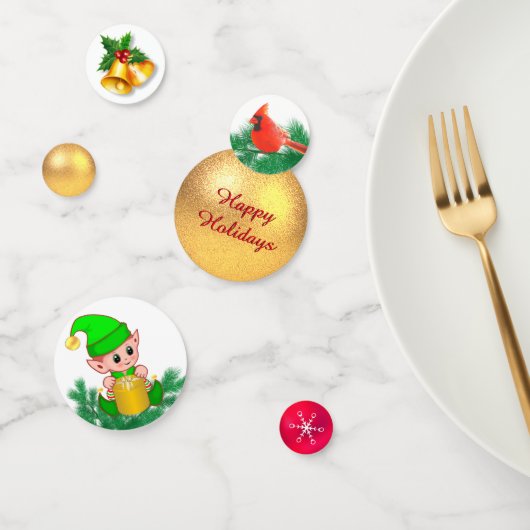 Confettis Boule de Noël, oiseau et elfe mignon (Groupe)