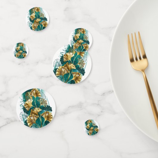 Confettis Branche avec Feuilles d'or Ginko Biloba (Groupe)