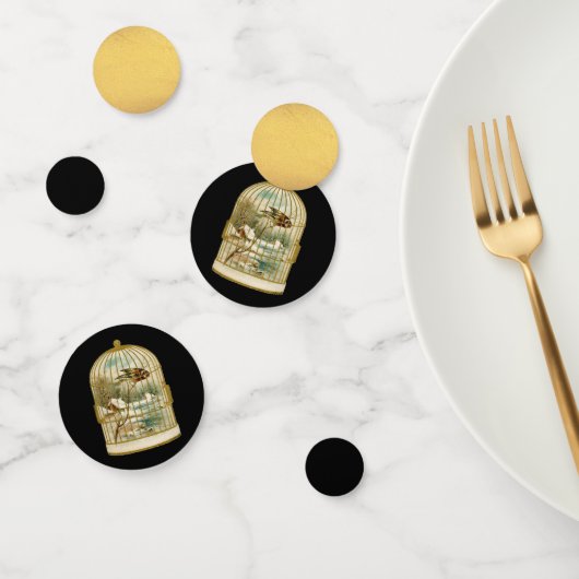 Confettis Cabine d'hiver des oiseaux en Gold Birdcage Noir (Groupe)