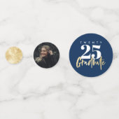 Confettis Calligraphie Or moderne Photo Bleu Graduation (Derrière)