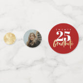 Confettis Calligraphie Or moderne Photo Graduation Rouge (Devant)