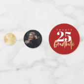 Confettis Calligraphie Or moderne Photo Graduation Rouge (Derrière)