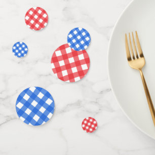 Confettis Carrés Bleus et Rouges à Carreaux Gingham à Damier