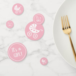 Confettis C'est une fête de baby shower avec un landau bébé
