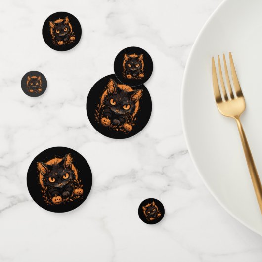 Confettis Chat noir d'Halloween avec Citrouilles et lune (Groupe)