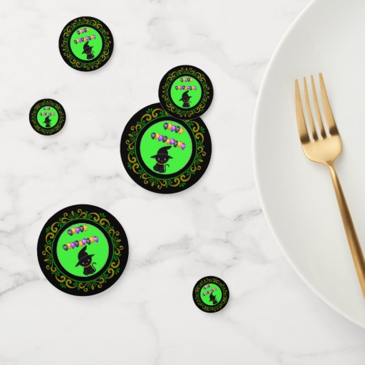 Confettis Chat noir jaune Vert Joyeux Ballons d'Halloween (Groupe)