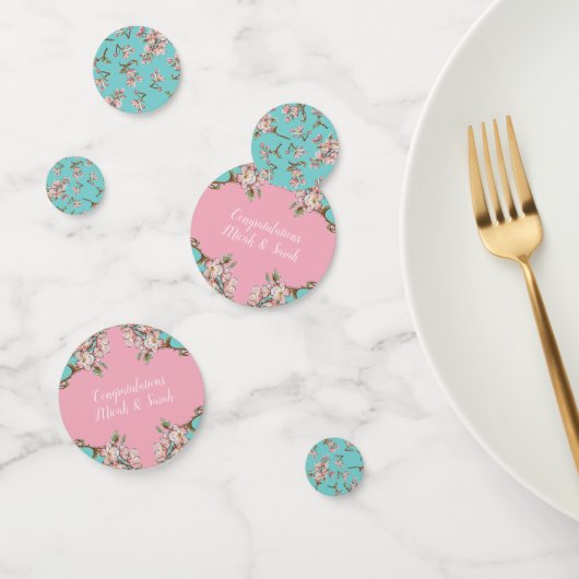Confettis Cherry Blossom Turquoise Baby shower Vintage rétro (Groupe)