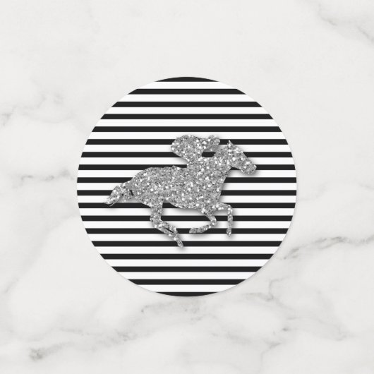 Confettis Cheval de course argenté sur rayures noires et bla (Petit recto)