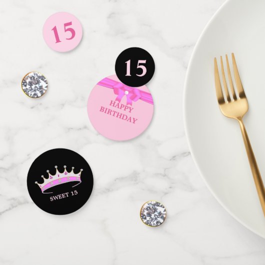 Confettis Chic 15e, 16e anniversaire sur Rose Gold & Black (Groupe)